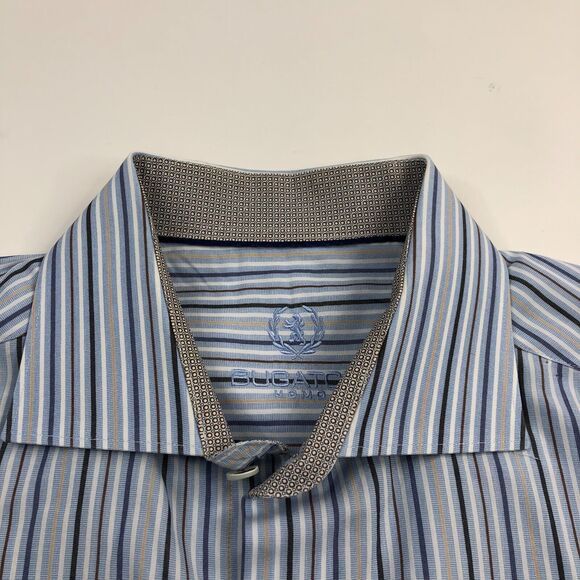 Bugatchi Uomo 16 34/35 Blue Mens Button Front Long Sleeve Dress Shirt - Picture 1 of 8